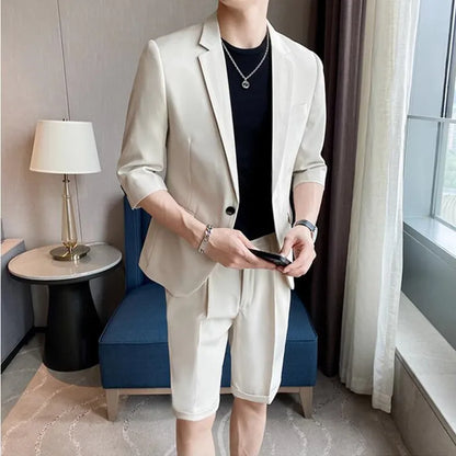 saferido Men Clothing Shorts Jacket Summer Thin High End Suit Men's Korean British Fashion Casual Mens Short Sets Sleeve Blazers M-3XL pants