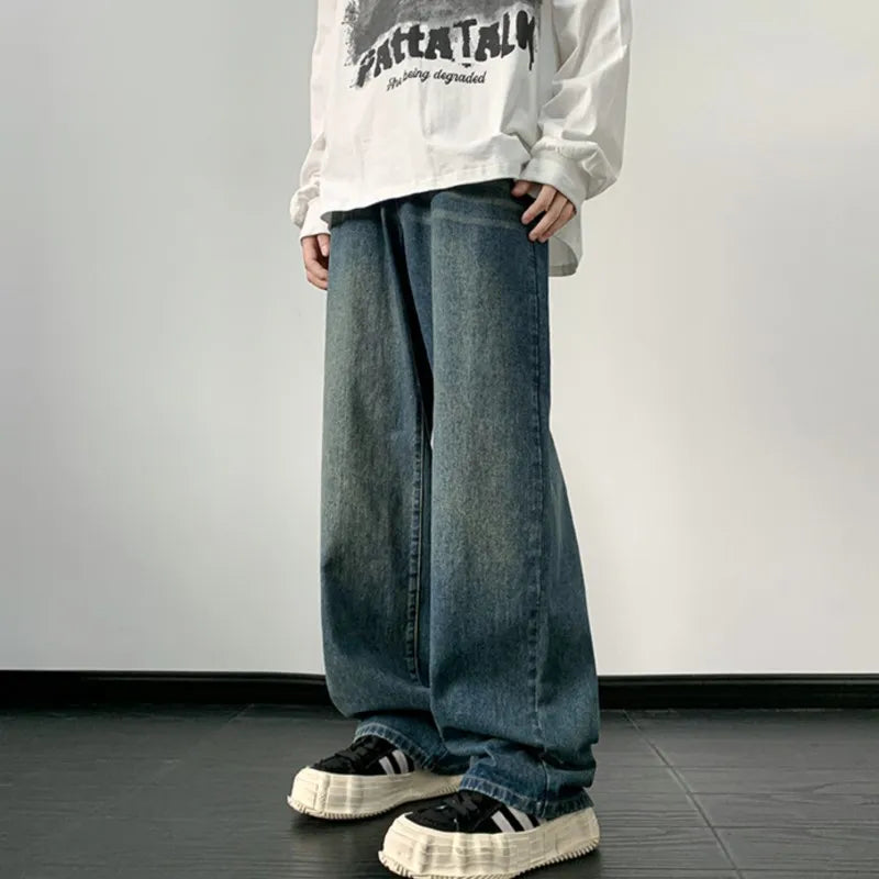 Jeans men Spring Wide Leg Jeans Male Loose Straight Denim Pants Harajuku Vintage Blue Jean Trouser Streetwear Clothes