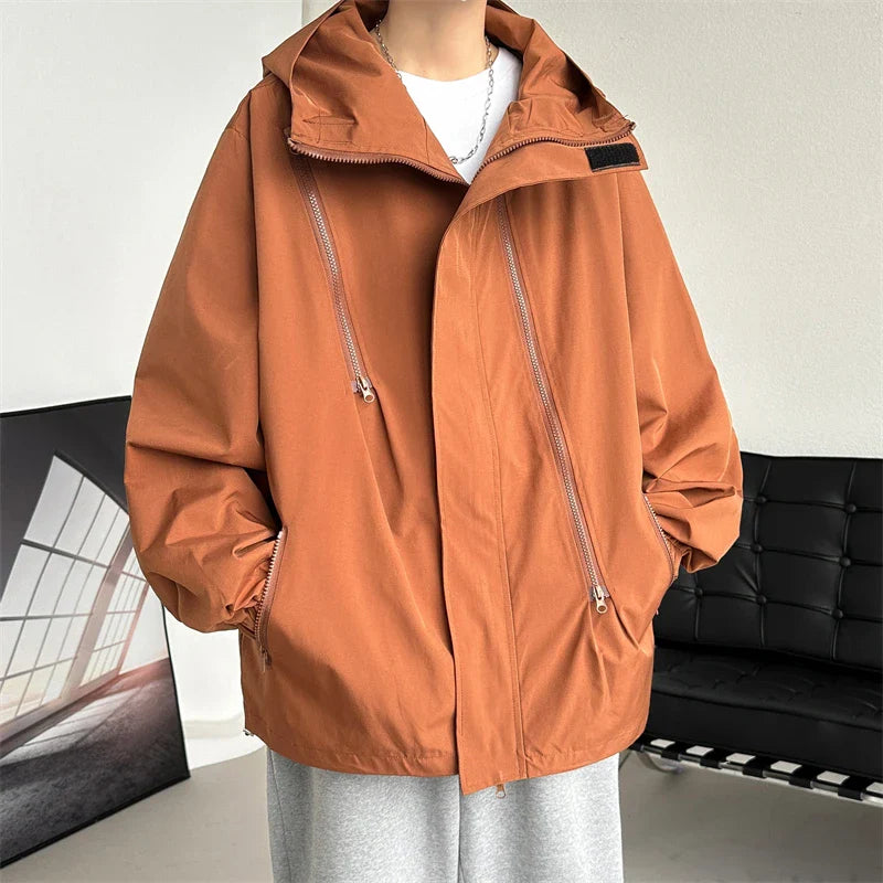 Men Hooded Jacket Men Bomber Jacket Mens Windbreakers Zipper Coats Spring Autumn Loose Cargo Jacket Men Casual Sportswear