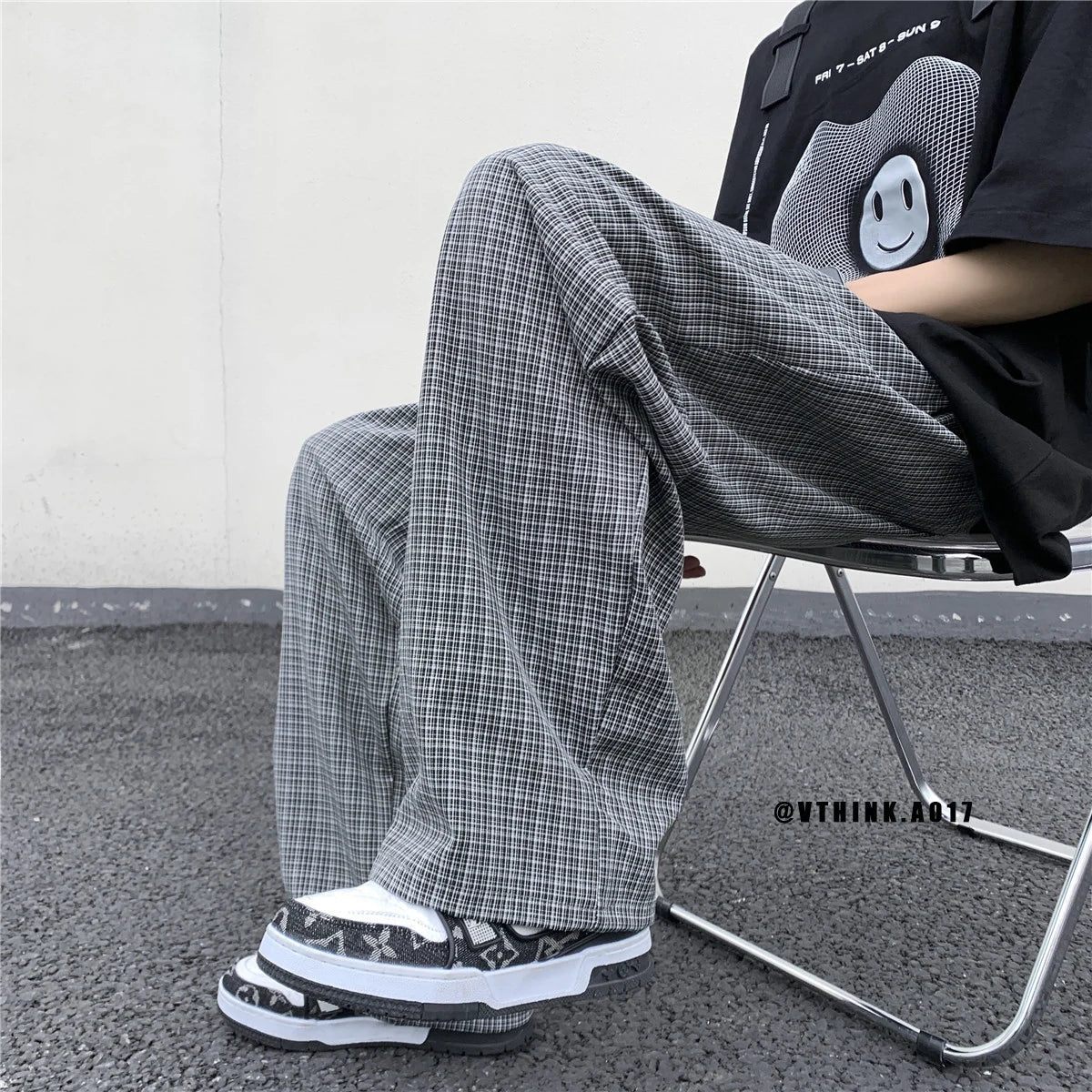 Summer/Autumn Plaid Pants Men Loose Casual Straight Trousers for Male/Female Harajuku Hip-hop Streetwear Wide-leg Mopping Pants