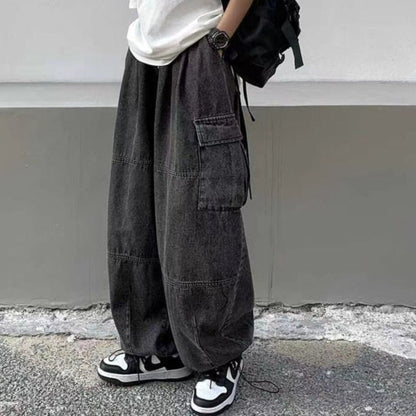 Spring Autumn Trousers y2k baggy jeans for men Wide leg Pants Pockets Elastic Waist Streetwear Loose comfortable Pants