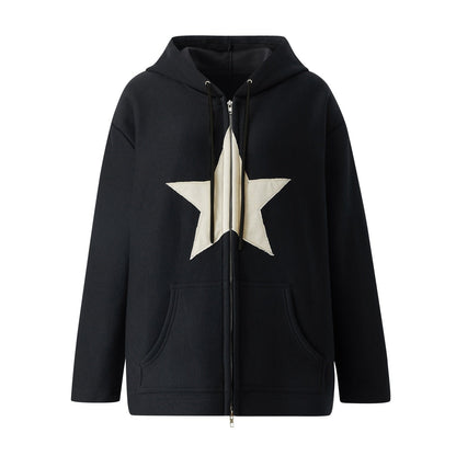 Fashion Y2k Mens Jacket Coat Harajuku Star Patch Zipper Oversized Hoodies Streetwear Hip Hop Gothic Loose Pocket Man Sweatshirts