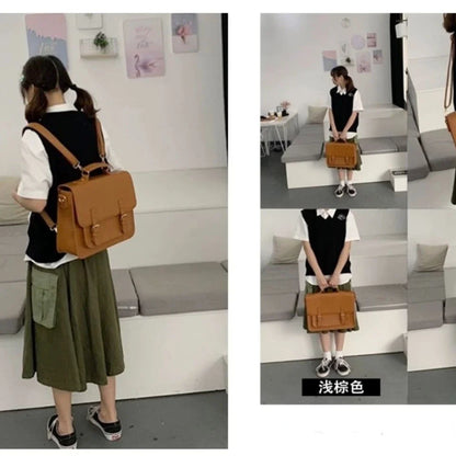 Vintage Backpack Korean Preppy Style Student School Bag For Girls Boys PU Female Male Messenger Bags Women Shoulder Bag Tote