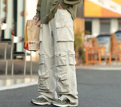 Y2k Men's Cargo Pants Multi Pocket Male Hiphop Overalls High Street Safari Style Trousers Summer New Streetwear