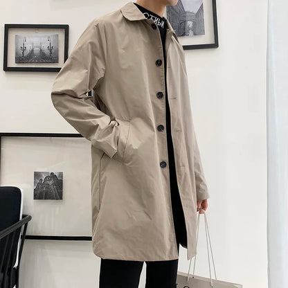 saferido Men Trench Coat Loose Fit Long Lapel Single Breasted Windbreaker Fashion Jacket Office Button Overcoat Oversized Men Clothing