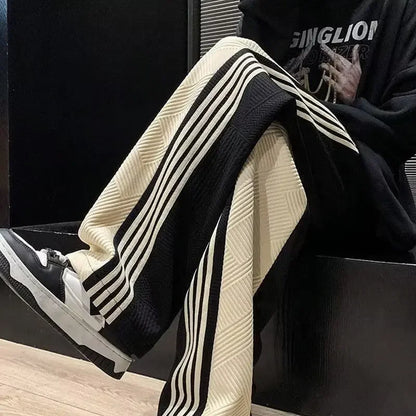 saferido Trousers Summer Men's Sweatpants Thin Striped Straight Male Sports Pants Wide Leg Big Size Korean Y2k Fashion 2024 Casual Long