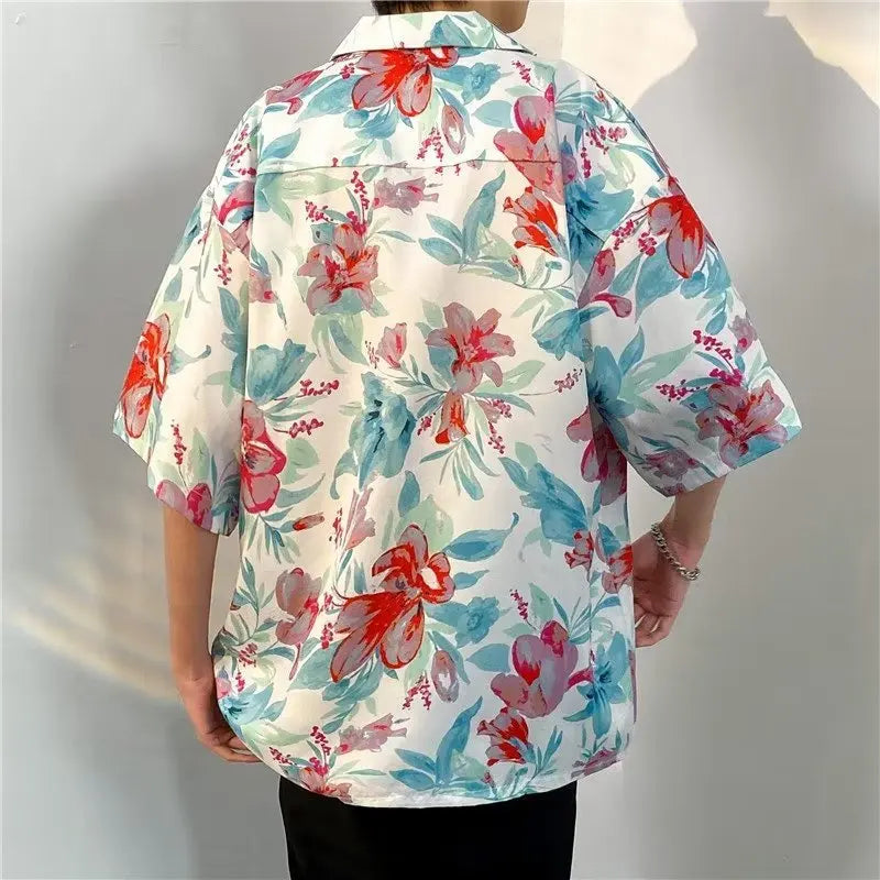 Hawaiian Shirts Men Advanced Breathable Trendy Summer Half Sleeve Floral High Street Pocket Korean Style Male Hipster Handsome