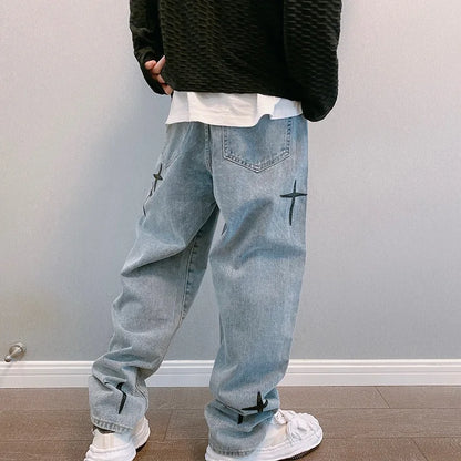 saferido Straight tube loose fitting spring and autumn Korean version trendy casual men's Hong Kong style wide leg pants