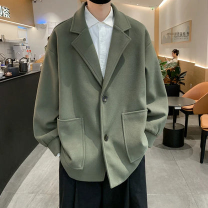 saferido Khaki Japanese Streetwear Winter Jacket Overcoat Windbreaker Wool Blends Coat  Big Pockets Korean Fashion Trench Coat