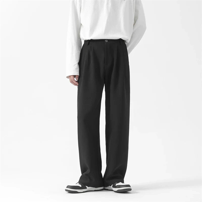 Grey Black Suit Pants Men Fashion Society Mens Dress Pants Korean Loose Straight Wide Leg Pants Mens Office Formal Trousers