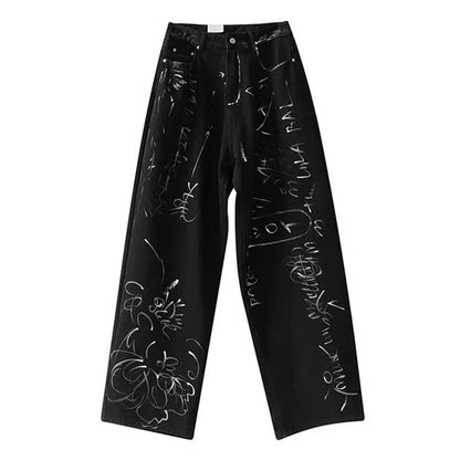 saferido 2024 Spring And Autumn Men's Casual Pants Fashionable Trendy Y2k Hip-Hop High Street Graffiti Printed American Vintage Trousers