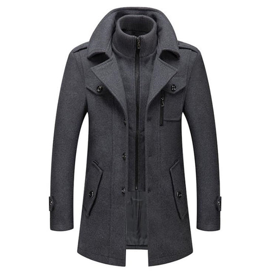 Men's Wool Jacket Winter Autumn Mens Long Windproof Wool Coat Casual Thick Slim Fit Jacket Male Overcoat