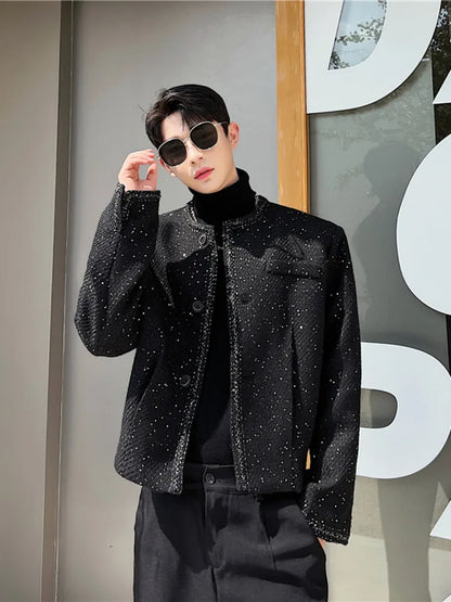 saferido Men's Wear 2024 Autumn Collarless High Quality Short Style Loose Woolen Coat Korean Streetwear Single Breasted Jackets