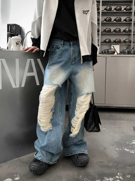 saferido Hole Ripped Jeans for Men Korean Fashion Tights Men's Pants Hip Hop Women's Casual Trendyol Streetwear  Hip Hop Grunge Baggy Straight