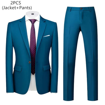 saferido (Jacket+Vest+Pants) Men Business Suits British Style MenWedding Dress Slim Fitting Blazer Trousers 3 Piece Elegant Male Tuxedo