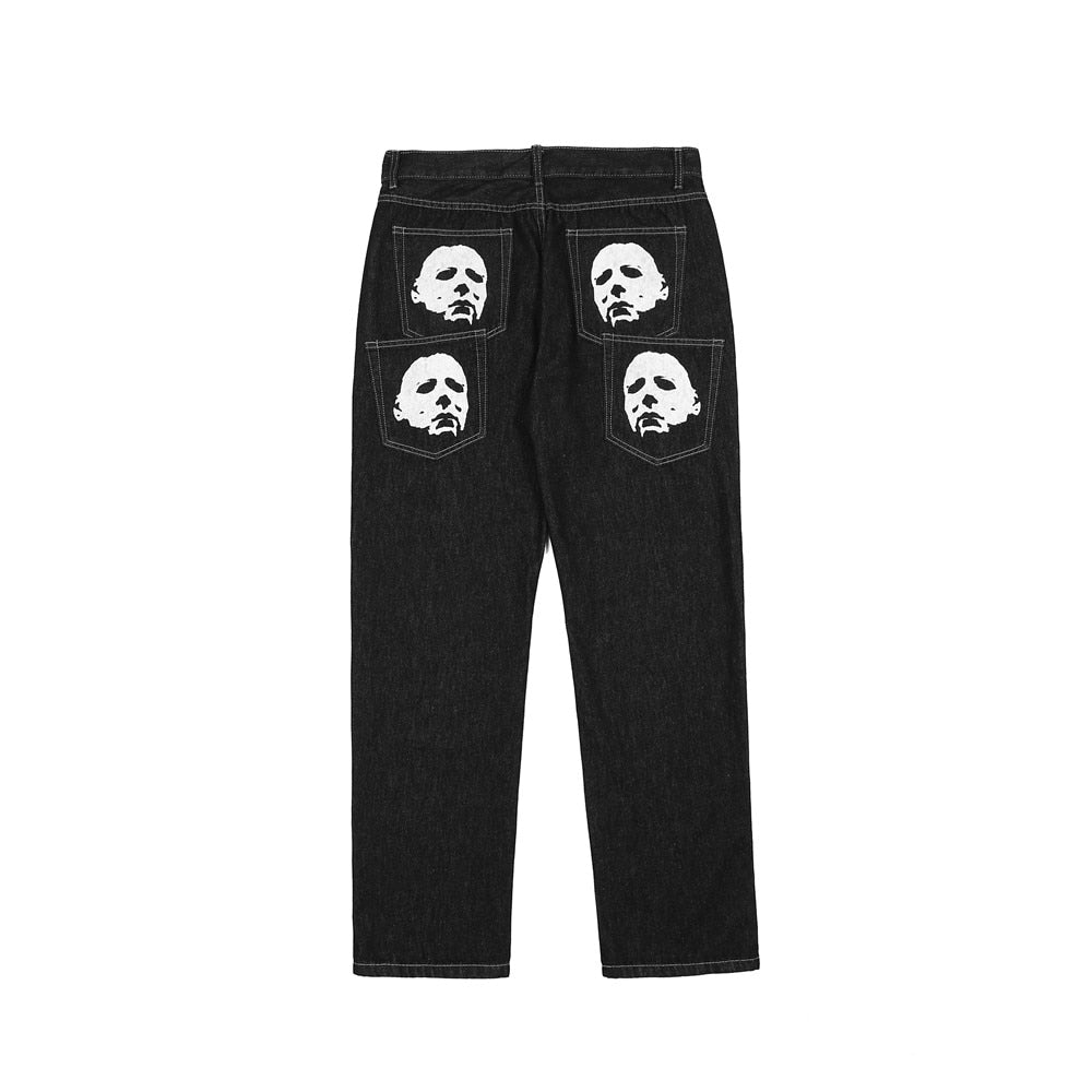 Retro Skull Hand Bone Embroidery Washed Mens Jeans Pants Y2K Straight Casual Oversize Denim Trousers Loose Streetwear Pantalones