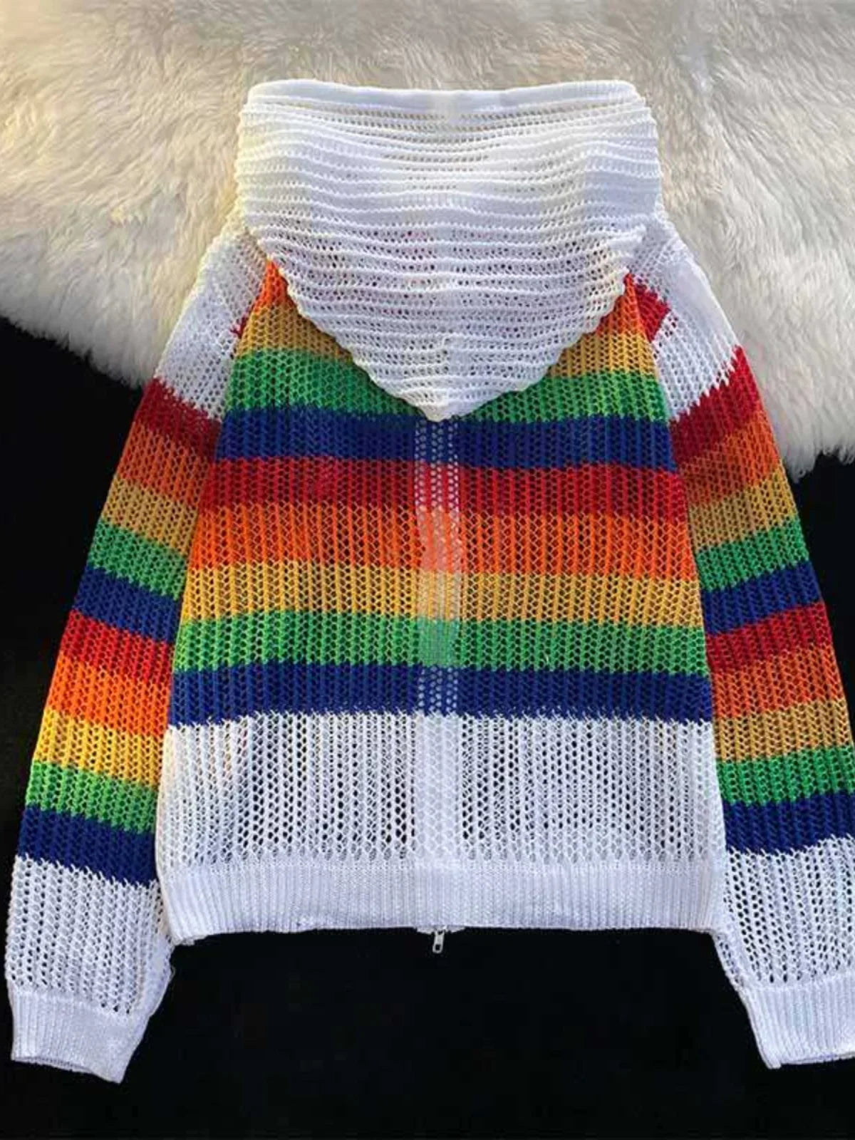 saferido Spring Autumn New Men Rainbow Striped Cardigan Coat Men's Loose Knit Hooded Jackets Male Casual Sweater Outerwear S817