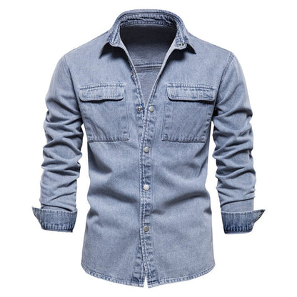 100% Cotton Denim Shirts Men Casual Solid Color Thick Long Sleeve Shirt for Men Spring High Quality Jeans Male Shirt