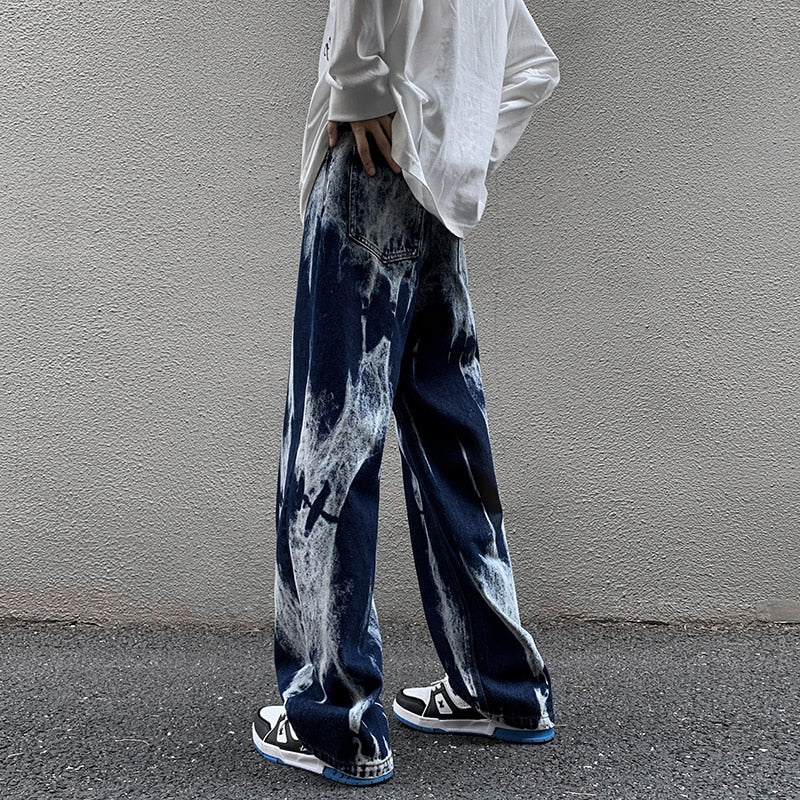 Jeans men Tie-dye Jeans High Street Straight Denim Pants Men Baggy Fashion Trend Jean Pants Mens Wide-leg BF Clothing