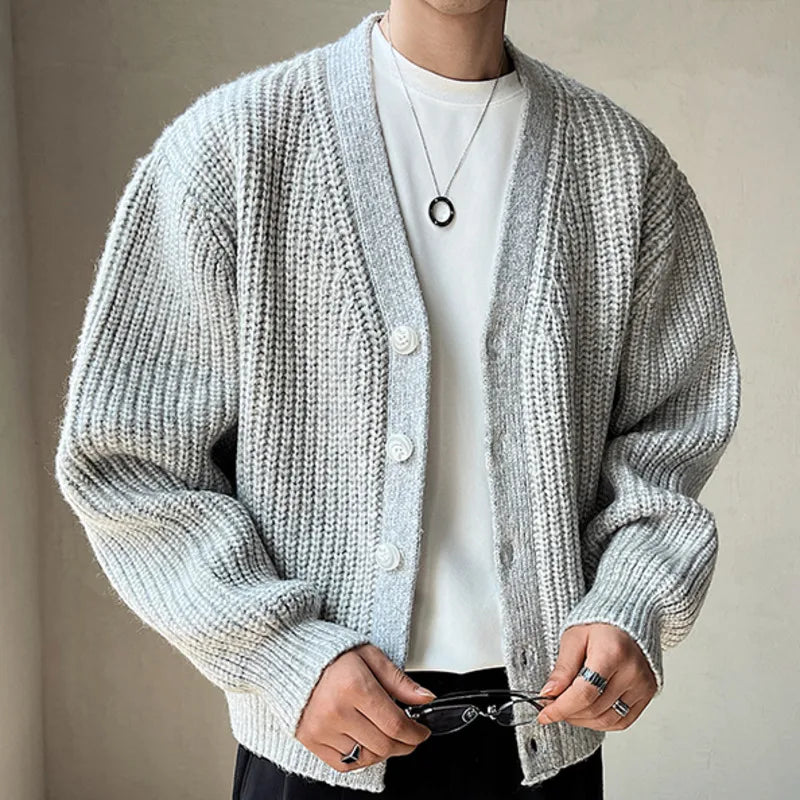 saferido 2 Color V-neck Thick Men Sweater Jacket Luxury British Versatile Cardigan Sweater Black Gray Knitted Designer Cardigan Hombre