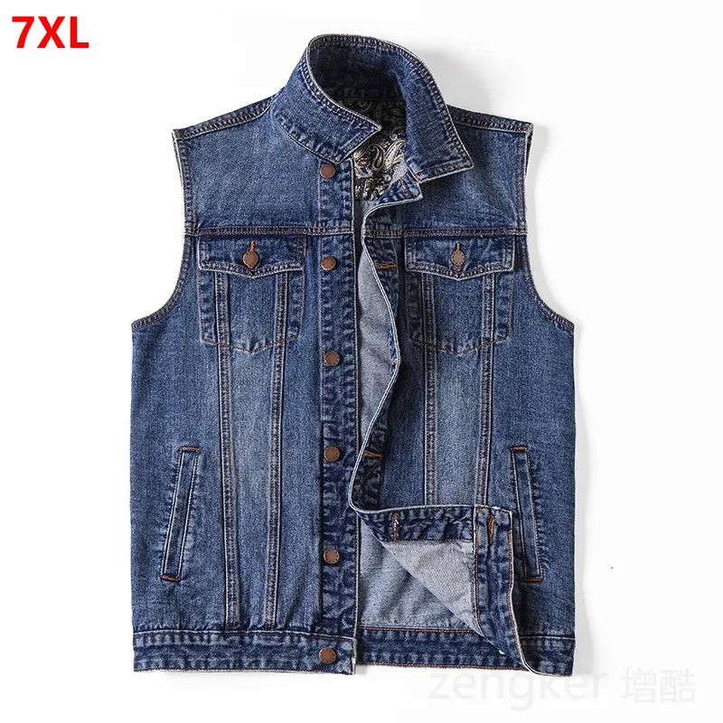 Men's Denim Vest Jacket Sleeveless Cowboy Vest Large Sizes 5XL-7XL Handsome Vest for Men Sleeveless coats