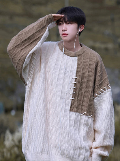 saferido  Knitted Sweater Men Pullover Oversize Sweaters Male Winter Harajuku Casual Streetwear Patchwork Autumn Hip Hop Spliced