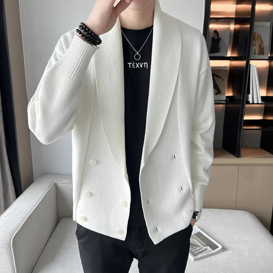 saferido  Double-Breasted Cardigan Sweater Men Spring Clothes Knitted Sweater Coat Pure Color Men Casual New Slim Fit Brand Clothes