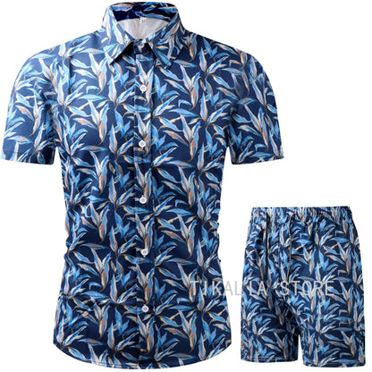 Men Clothing Set  Two Piece Set Summer Beach Wear Floral Print Casual Shirt and Shorts Set Hawaiian Shirt Holiday Clothes