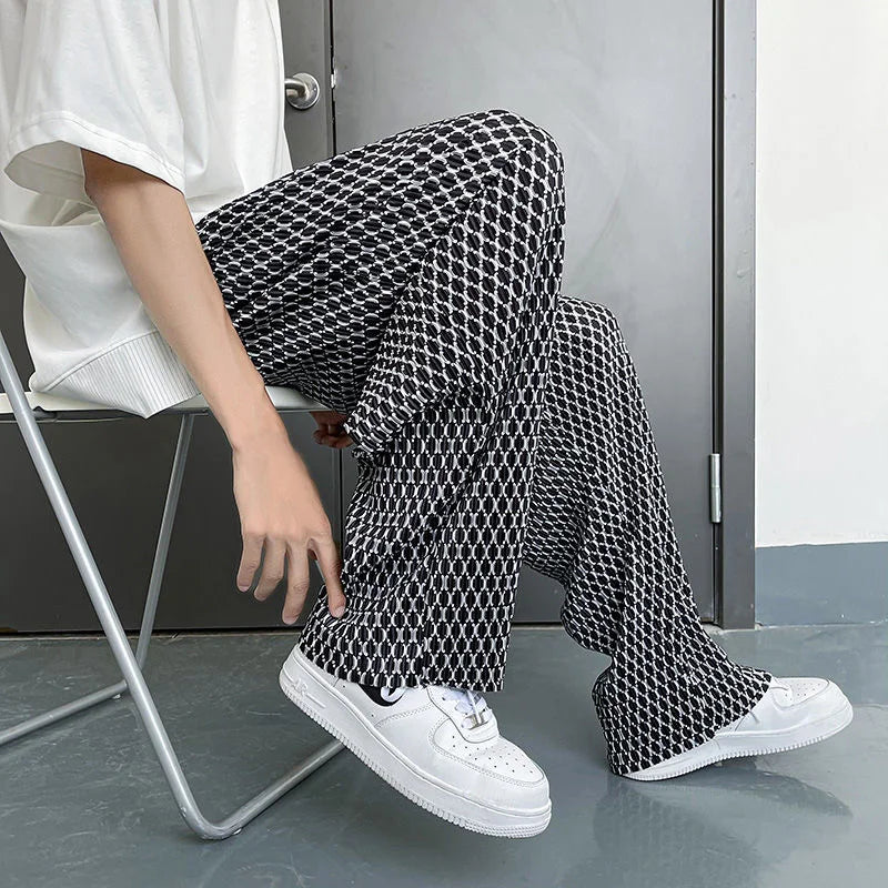 saferido Mopping Casual Pants for Men Four Seasons Fashion Sports Trousers Printed Mesh Loose Pants Straight Wide Leg Sweatpants Oversize