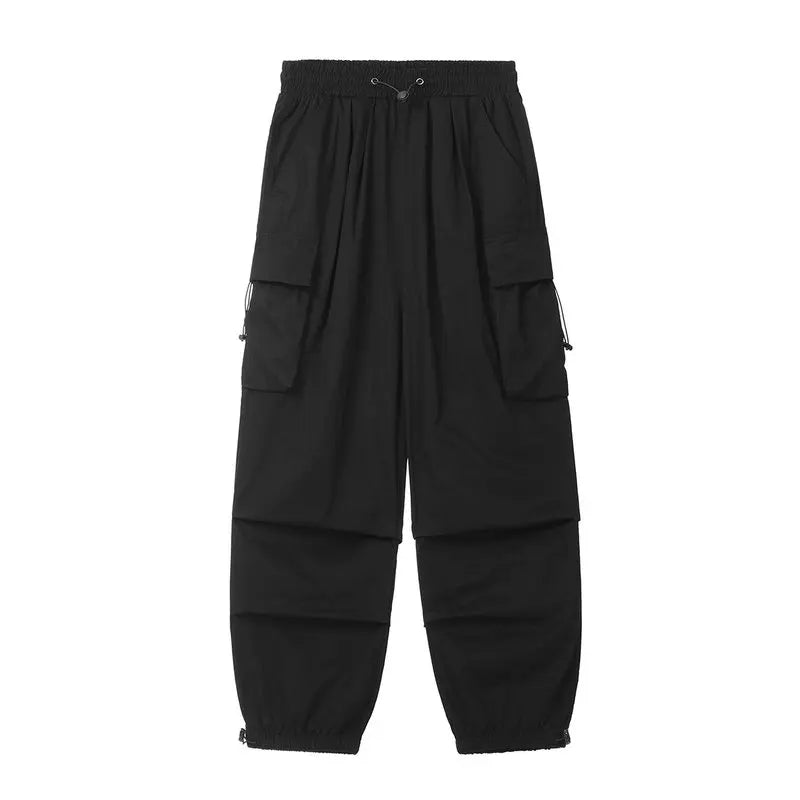 saferido Elastic Waist Big Pocket Cargo Pants Men Streetwear Spring Autumn Wide Leg Joggers Solid Color Oversize Baggy Pants Women