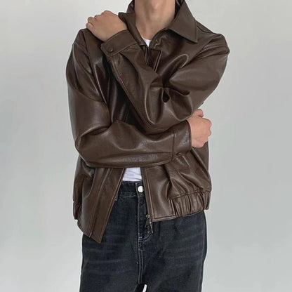 saferido Mens Autumn And Winter Retro Leather Casual Loose Short Leather Jacket Men'S Handsome And Elegant British Jacket Tops