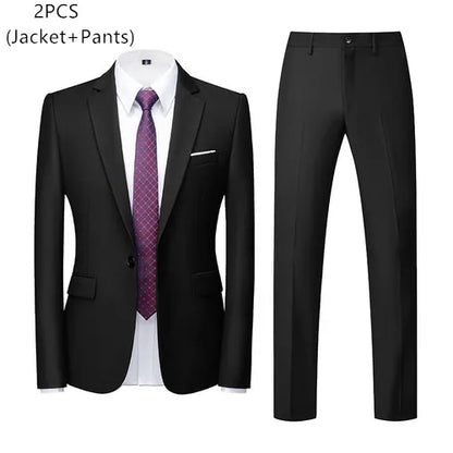 saferido (Jacket+Vest+Pants) Men Business Suits British Style MenWedding Dress Slim Fitting Blazer Trousers 3 Piece Elegant Male Tuxedo