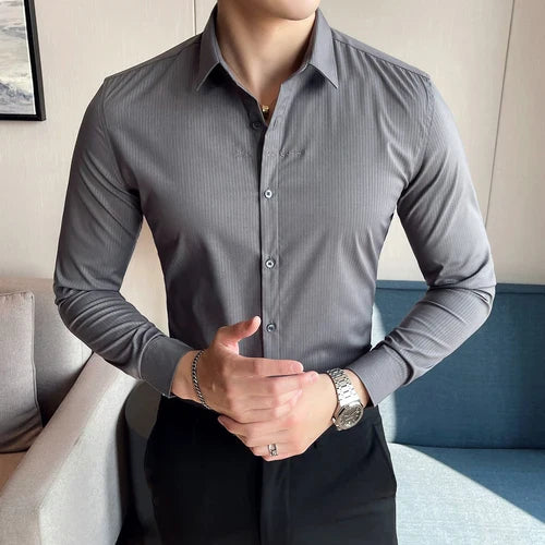 saferido  British Style Men's Spring High Quality Leisure Long Sleeve Shirts/Male Slim Fit Business Dress Shirts Plus Size S-4XL