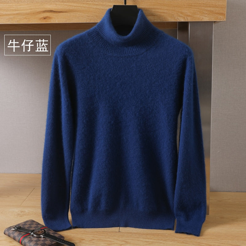 Men's Turtleneck 100% Mink Cashmere Sweater Men Autumn and Winter Large Size Loose Knitted Sweater Keep Warm Top Men Jumper