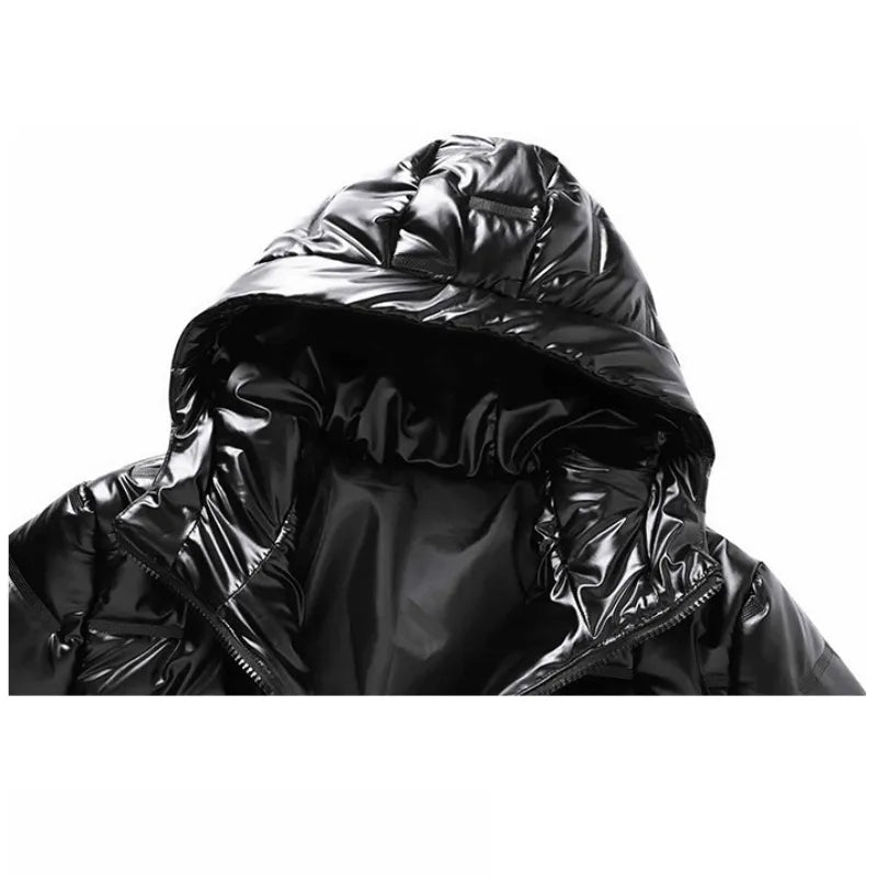 Mens Thick Warm Glossy Black Jackets Outwear Men's Clothings Winter Hooded Parkas Men Windbreaker Fashion Thermal Coats