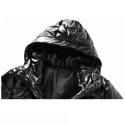 Mens Thick Warm Glossy Black Jackets Outwear Men's Clothings Winter Hooded Parkas Men Windbreaker Fashion Thermal Coats