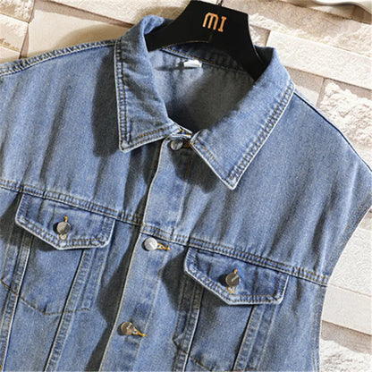 New Denim Vest Men Sleeveless Denim Jacket Casual Waistcoat Men Solid Color Jean Coat Male Streetwear Mens Clothing