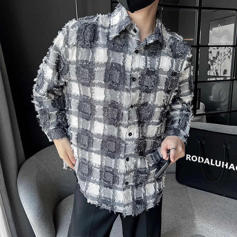 saferido  ClothingMen's Spring High Quality Long Sleeve Shirts/Male Loose Plaid Lapel Casual Club Shirts M-2XL