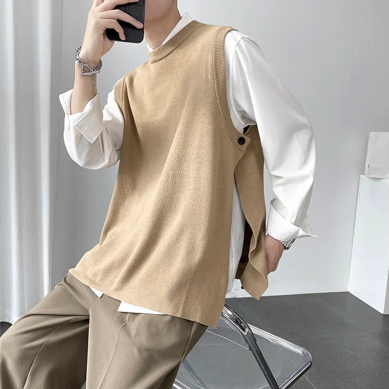 saferido Slim Fit Sweater Vest Men Warm Fashion Casual Knitted Pullover Men Korean Loose Sleeveless Sweater Mens Jumper Clothes M-3XL