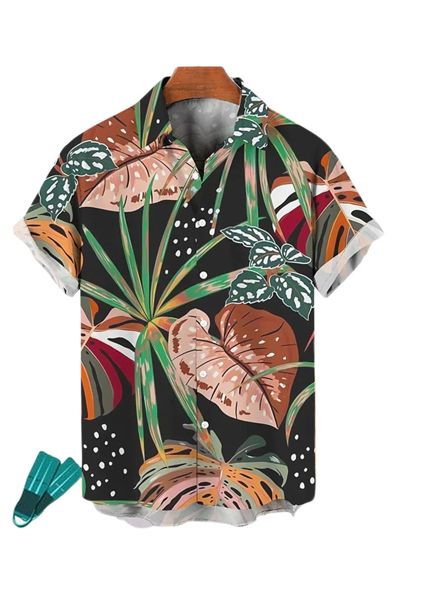 Hawaiian Men Flower Shirt Clothes Loose Breathable Summer Street Casual Chic Turn-down Collar Short Sleeve Tops 5xl