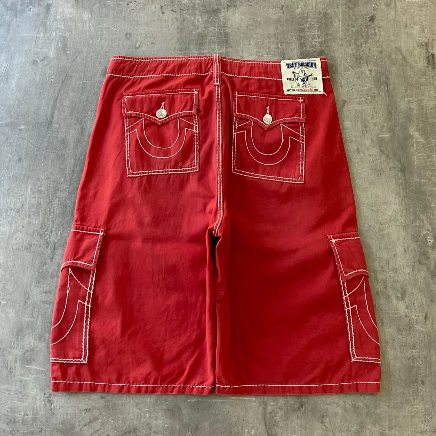 saferido Y2K New Line Embroidered Red Denim Mid Pants American Retro Gothic Jeans Men Street Hip Hop Harajuku Punk Loose Wide Legs Shorts