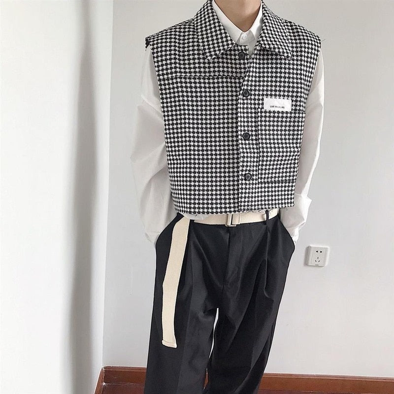 Vests Men Autumn New Arrival Retro Pockets Cropped Handsome Design Sleeveless Outwear BF All-match Students Clothing Minimalist