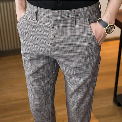 saferido  New Style Male Spring Slim Fit Business Suit Trousers/Men's Fashin Office Plaid Leisure Suit Pants/groom Wedding Suit Pants