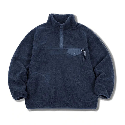 saferido Casual Half-breasted Fleece Hoodies  Winter Navy Blue Warm Pullover Jacket Outdoor Oversize Workwear Thermal Outwear