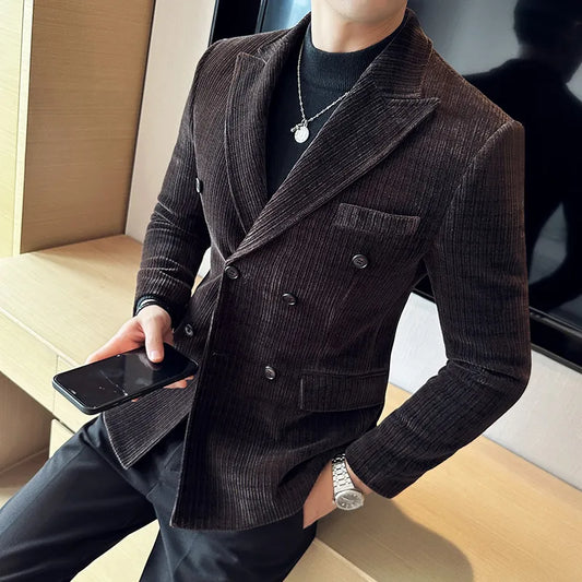 saferido Men's Corduroy Suit Jackets/Male Slim Fit Fashion High Quality Tuxedo/Man Spring Autumn Blazers Office Dress