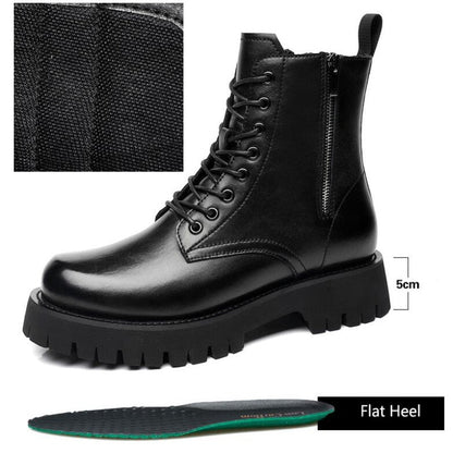 Zipper Man Platform Boot Height Increasing High Men Leather Heel Shoe Male Elevator Boots Autumn Spring