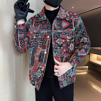 saferido Men Spring High Quality Printed Casual Denim  Jackets/Male Jacquard Denim Jackets Man Slim Fit Coats