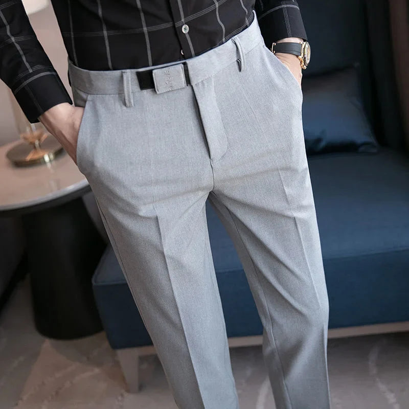 saferido Slim business suit pants men oversize loose straight pants solid color casual embroidery all-match classic trousers four seasons