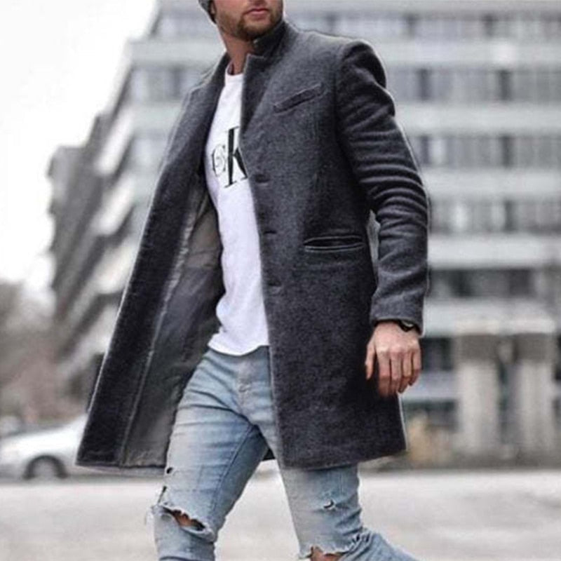 Winter Thick Fleece Coat For Men Vintage Striped Print Loose Long Sleeve Turn-down Collar Buttoned Trench Mens Fashion Overcoats