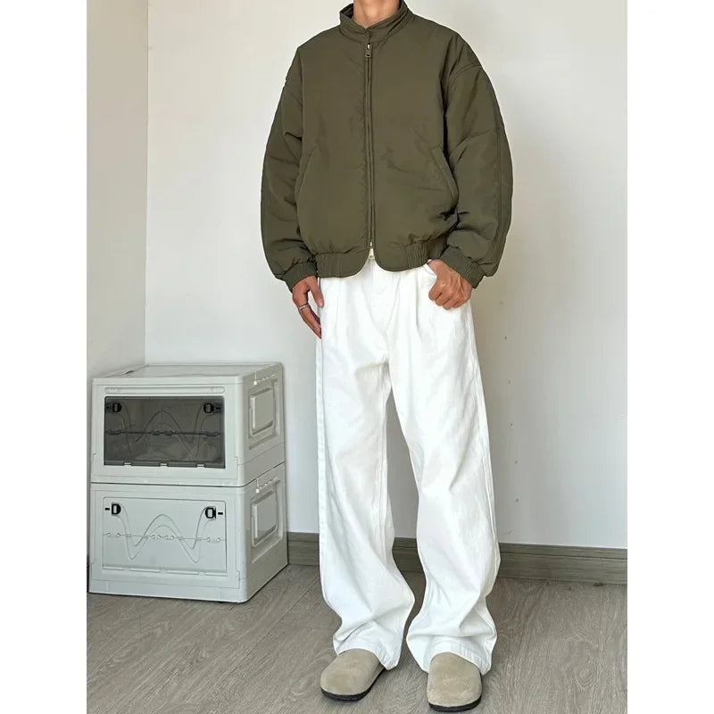 saferido Vintage American Style White Workwear Casual Pants Men's Loose-fit Straight-leg Wide-leg Dragging Trousers High Street Material